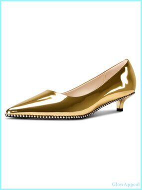 Womens Low Heel Pointed Toe Pumps Silver Beaded Kitten Heels Slip-on Dress Shoes